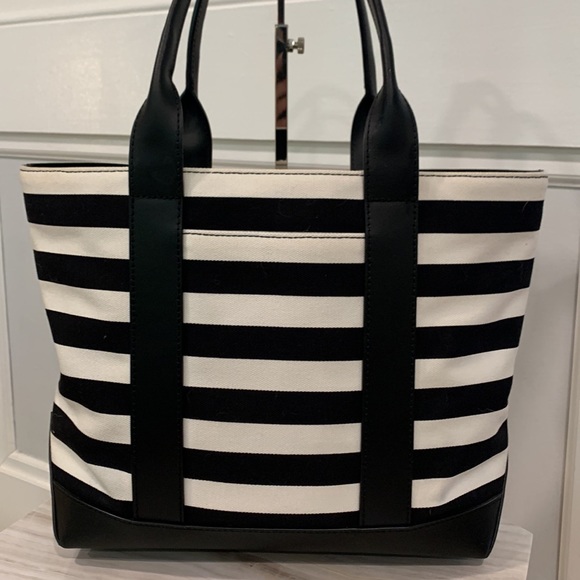 Michael Kors Fulton Black & White Canvas and Leather Nautical Tote Bag EUC - Picture 5 of 14